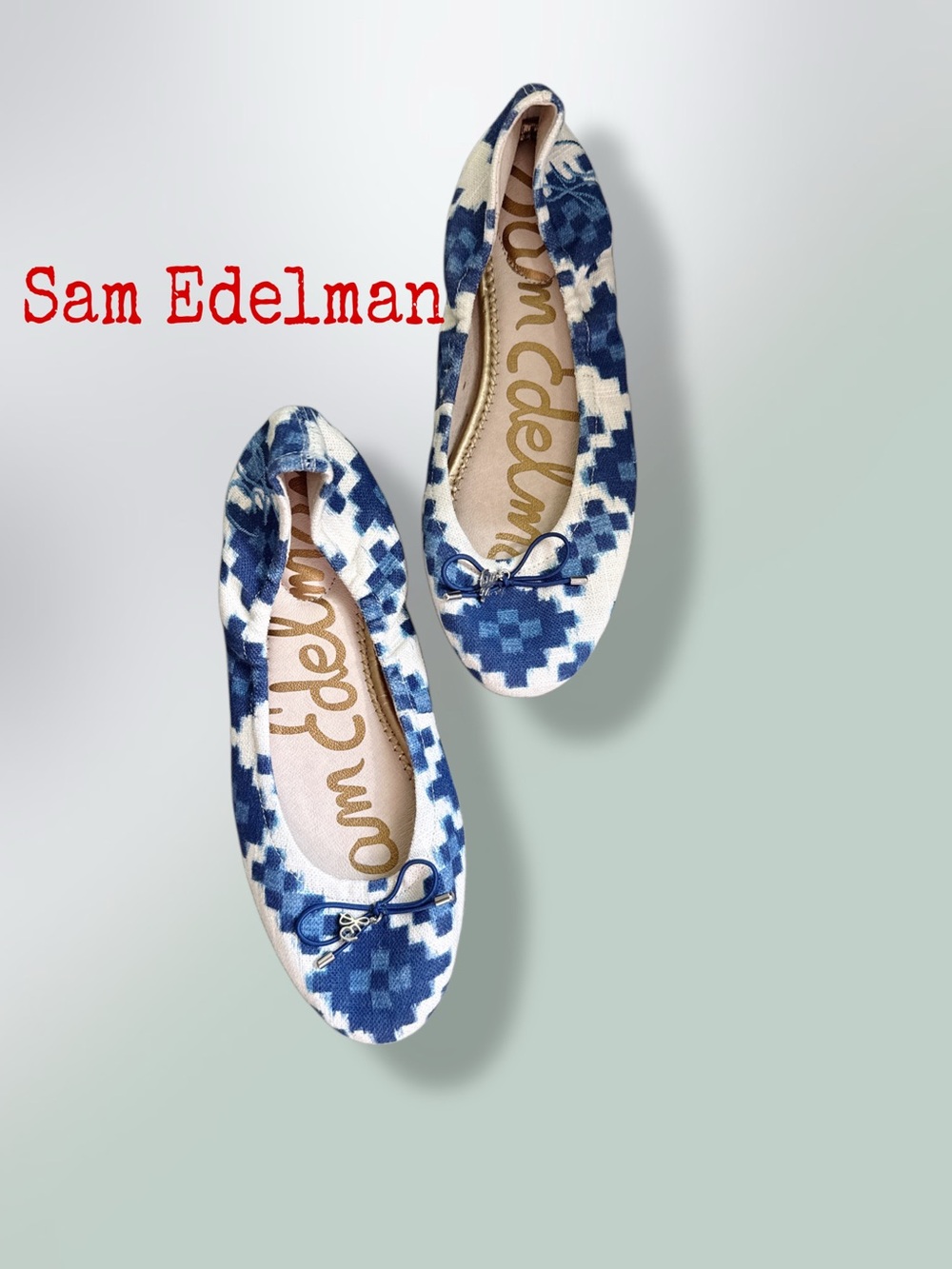 SAM EDELMAN Blue and White Patterned Ballet Flats